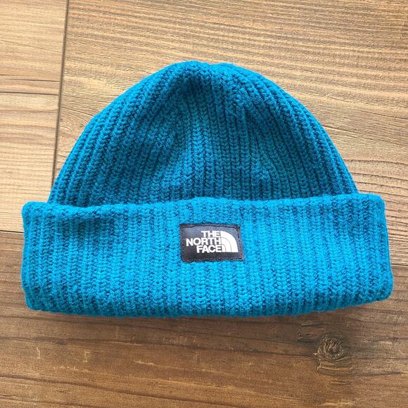 The North Face Youth Salty One Size Knit Beanie Dusk Blue Box Logo Winter Hat - Picture 1 of 7
